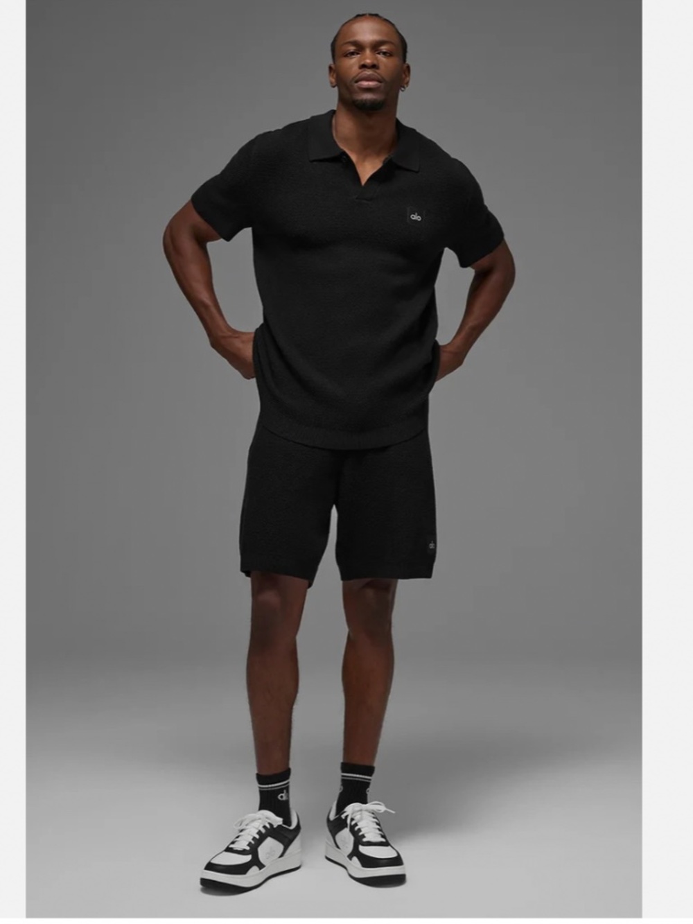Alo Sports Club Sweater Knit Polo Black Size XL